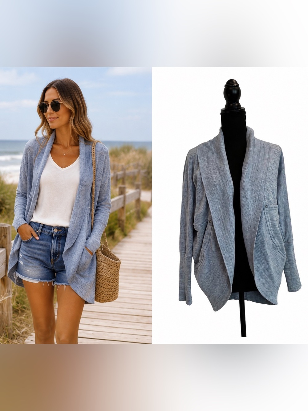 ARITZIA Wilfred Diderot Cocoon blue open front circle cardigan Sz S - Picture 11 of 11